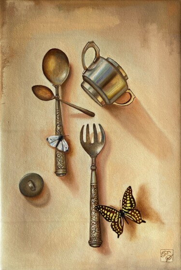 Painting titled "Silverware and Butt…" by Priyanka Singh, Original Artwork, Oil