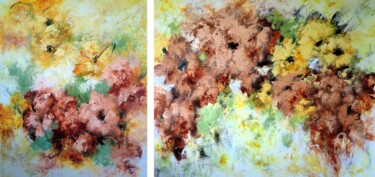 "Enchanted Blooms III" Diptych Peinture intitulée ""Enchanted Blooms I…" par Vera Hoi, Œuvre d'art originale, Acrylique Monté sur Châssis en bois