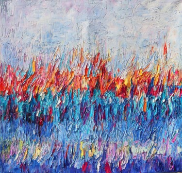 Abstract landscape meadow gras impasto palette knife 99 Pintura intitulada "Abstract landscape…" por Magdalena Walulik, Obras de arte originais, Óleo Montado em Armação em madeira