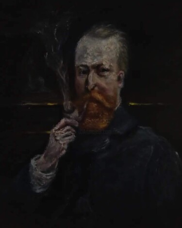 Painting titled "A Man with Red Bear…" by Amazeigh Bouzékri, Original Artwork, Oil