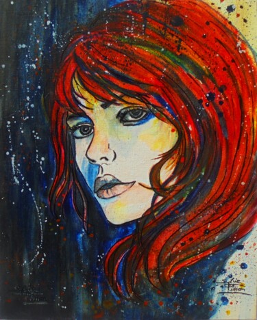 Schilderij getiteld "anonyme au féminin…" door Sylvie Pinon, Origineel Kunstwerk, Aquarel Gemonteerd op Karton