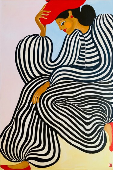 Painting titled "Oh Paris, I'm alone" by Hiranya R, Original Artwork, Acrylic Mounted on Wood Stretcher frame