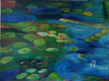 Peinture intitulée "NÉNUPHARS waterlili…" par Kozar, Œuvre d'art originale, Huile Monté sur Châssis en bois