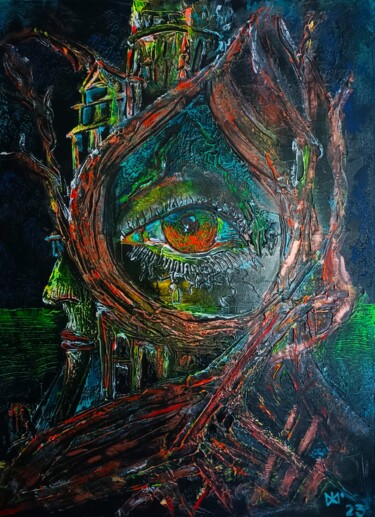 Métamorphoses de conscience intégrées à l'Arbre de Vie Pittura intitolato "Métamorphoses de co…" da Michael Jiliak, Opera d'arte originale, Acrilico