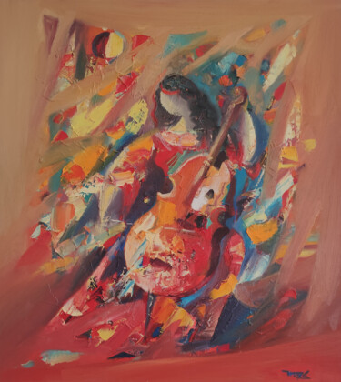 Painting titled "Fiery Music" by Hayk Miqayelyan, Original Artwork, Oil Mounted on Wood Stretcher frame