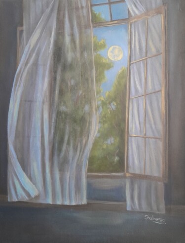 제목이 "MOON AT THE WINDOW"인 미술작품 Shaheera Sandhu로, 원작, 기름