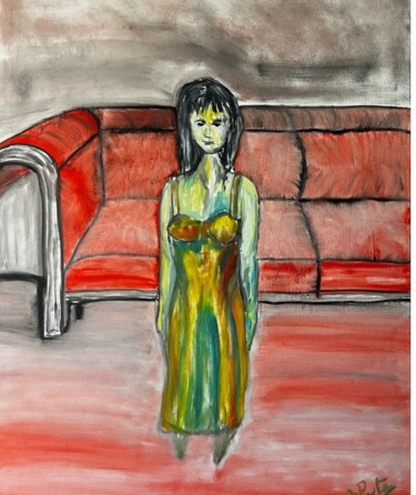 Peinture intitulée "Elle attend son ret…" par Olivier De Pooter, Œuvre d'art originale, Huile