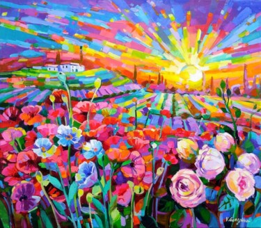 Poppies fields in Tuscany 绘画 标题为“Poppies fields in T…” 由Vanya Georgieva, 原创艺术品, 油 安装在木质担架架上