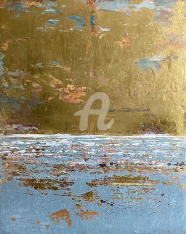 Painting titled "Gold sky" by Brigitte Dravet, Original Artwork, Acrylic Mounted on Wood Stretcher frame
