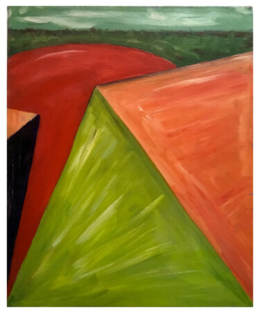 Painting titled "Horizon naturel" by Patrick Tubaro, Original Artwork, Oil Mounted on Wood Stretcher frame