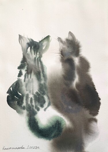 绘画 标题为“Two cat” 由Daria Kamishanova, 原创艺术品, 水彩