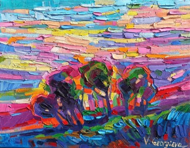 Painting titled "Pastel sunset" by Vanya Georgieva, Original Artwork, Oil Mounted on Wood Stretcher frame
