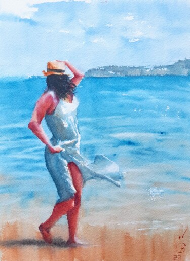 Pintura intitulada "Va où le vent te po…" por Cedric Brancourt, Obras de arte originais, Aquarela