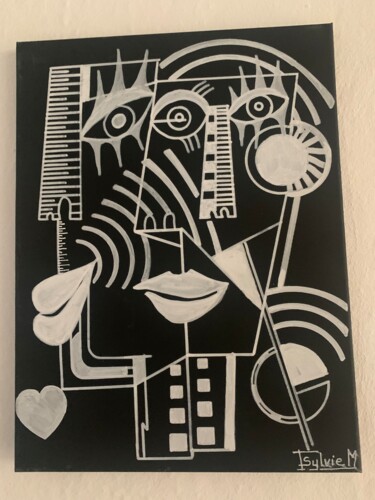 Tableau art contemporain NOIR ET BLANC cubisme Painting titled "Tableau art contemp…" by Sylvie Mercadier Cougoule, Original Artwork, Acrylic