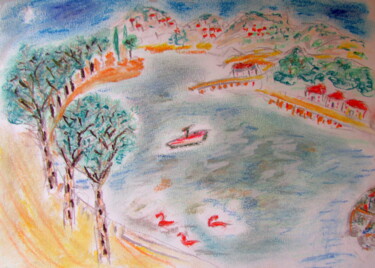 Σχέδιο με τίτλο "Vue du lac" από Rebecca Behar, Αυθεντικά έργα τέχνης, Παστέλ
