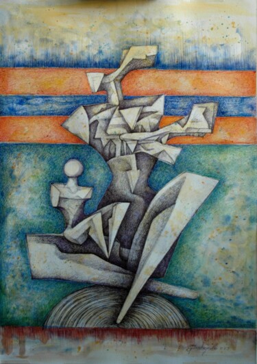 Pittura intitolato "Madre 2" da Orazio Barbagallo, Opera d'arte originale, Acquarello