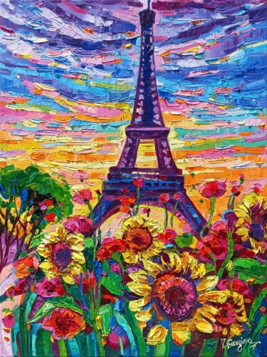 Sunflowers in Paris Peinture intitulée "Sunflowers in Paris" par Vanya Georgieva, Œuvre d'art originale, Huile Monté sur Châssis en bois