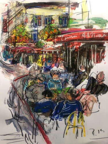 「Entre amis」というタイトルの絵画 Regine Blotによって, オリジナルのアートワーク, アクリル ウッドパネルにマウント