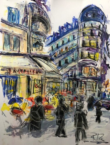 Painting titled "Le soir après le tr…" by Regine Blot, Original Artwork, Acrylic Mounted on Wood Panel