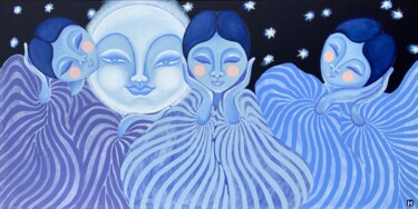 Painting titled "Sleeping with the m…" by Hiranya R, Original Artwork, Acrylic Mounted on Wood Stretcher frame