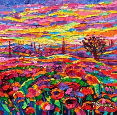 Love Poppies Painting titled "Love Poppies" by Vanya Georgieva, Original Artwork, Oil Mounted on Wood Stretcher frame