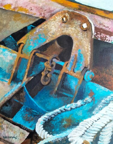 Painting titled "Le métal et la mer" by Nadine Imbert, Original Artwork, Acrylic Mounted on Wood Stretcher frame