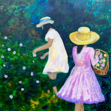 Sisters I Painting titled "Sisters I" by Afke Van Mansum, Original Artwork, Acrylic Mounted on Wood Panel