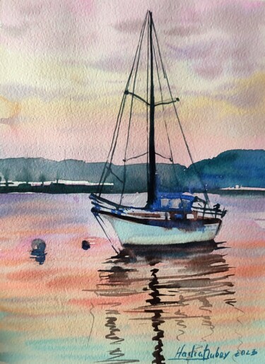 Peinture intitulée "Sunset in Italy" par Nadiia Dubei, Œuvre d'art originale, Aquarelle