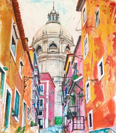 Lisboa, Travessa do Paraíso Peinture intitulée "Lisboa, Travessa do…" par Ivo Antunes, Œuvre d'art originale, Acrylique Monté sur Châssis en bois