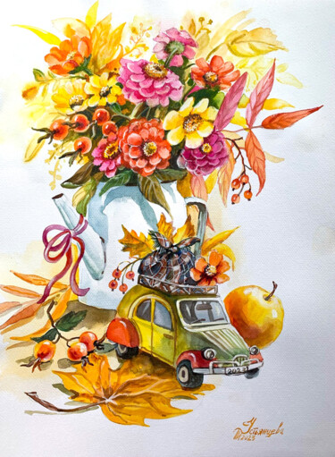 autumn bouquet watercolor painting Картина под названием "autumn bouquet wate…" - Tatyana Ustyantseva, Подлинное произведение искусства, Акварель
