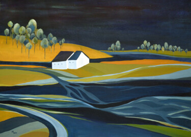 제목이 "Where the Rivers Me…"인 미술작품 Aniko Hencz로, 원작, 기름 나무 들것 프레임에 장착됨