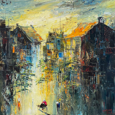 绘画 标题为“Dawn on the street*” 由Ngoc Quan Le, 原创艺术品, 油 安装在木质担架架上