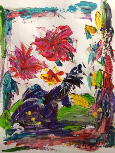 Painting titled "2 fleurs dans le ve…" by Regine Blot, Original Artwork, Acrylic Mounted on Wood Panel