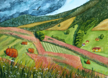 "Haymakers" Painting titled ""Haymakers"" by Tetiana Teresh, Original Artwork, Watercolor