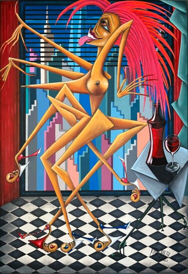 Sama w domu 绘画 标题为“Sama w domu” 由Robert Jadczak (R.ROB Jadczak), 原创艺术品, 油