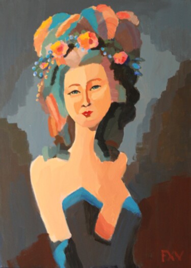 绘画 标题为“Du Barry at fashion…” 由Francois Xavier Vaudeleau, 原创艺术品, 丙烯 安装在木质担架架上