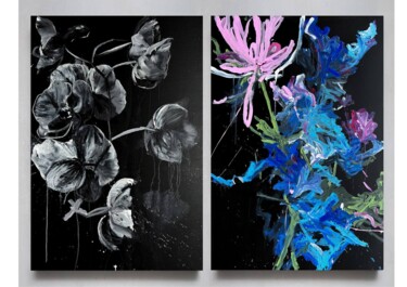 Flower diptych 17 Painting titled "Flower diptych 17" by Rosi Roys, Original Artwork, Acrylic