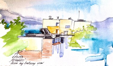 From My Balcony view, Atlantis, Sarafovo, Bulgaria Painting titled "From My Balcony vie…" by Ira Popovych, Original Artwork, Watercolor