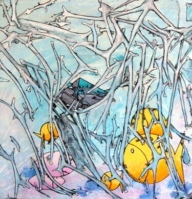 绘画 标题为“Origami bad fish #1” 由Grácio Freitas, 原创艺术品, 丙烯 安装在木质担架架上