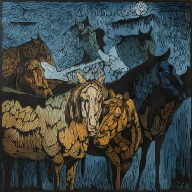 Painting titled "Moon night" by Nga Tran, Original Artwork, Oil