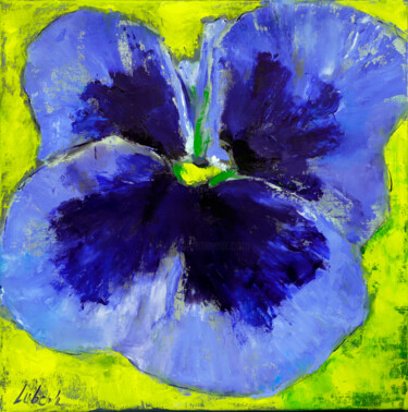 Bright YELLOW Pansies Oil Painting Pittura intitolato "Bright YELLOW Pansi…" da Lubchik, Opera d'arte originale, Olio Montato su Telaio per barella in legno
