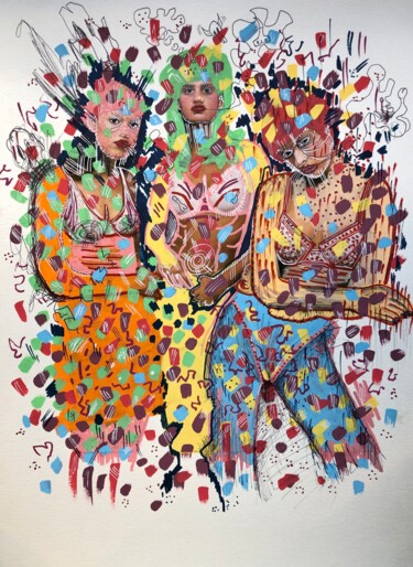 Isis, Tanit et Cybèle Peinture intitulée "Isis, Tanit et Cybè…" par Romano Valsky, Œuvre d'art originale, Acrylique
