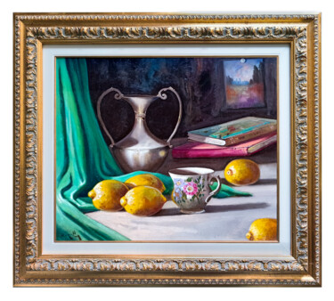 THE PORCELLAIN CUP - ITALIAN STILL LIFE PAINTING + FRAME Ζωγραφική με τίτλο "THE PORCELLAIN CUP…" από Andrea Borella, Αυθεντικά έργα τέχνης, Λάδι Τοποθετήθηκε στο Ξύλινο φορείο σκελ…