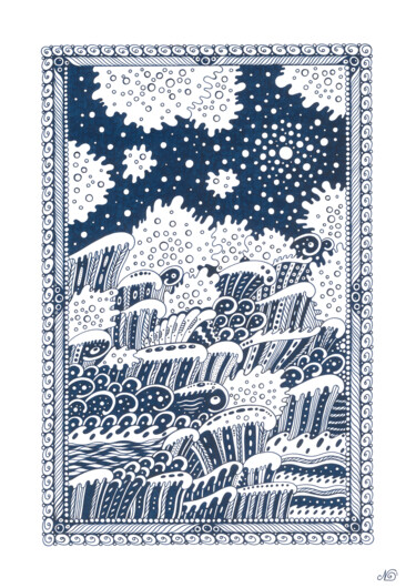 Surreal Pattern n.36 - Sea Waves 绘画 标题为“Surreal Pattern n.3…” 由Veronika Demenko, 原创艺术品, 墨