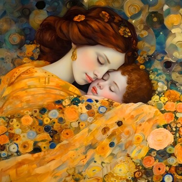 Mother and son / Mom and baby boy original painting Digital Arts titled "Mother and son / Mo…" by Irina Bast, Original Artwork, Digital Print Mounted on Wood Stretcher frame