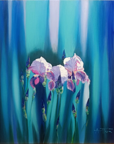 绘画 标题为“Irises 9” 由Angel Patchamanov, 原创艺术品, 油 安装在木质担架架上