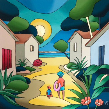 Painting titled "Le Racou" by Isabelle Gilly, Original Artwork, Acrylic Mounted on Wood Stretcher frame