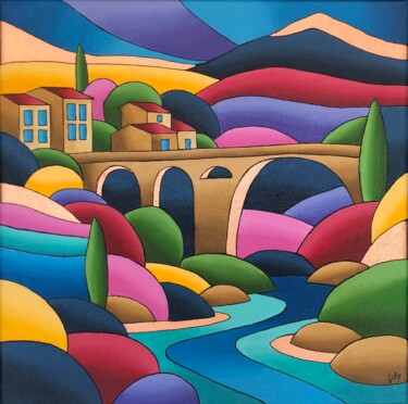 Peinture intitulée "Pont du diable" par Isabelle Gilly, Œuvre d'art originale, Acrylique Monté sur Châssis en bois