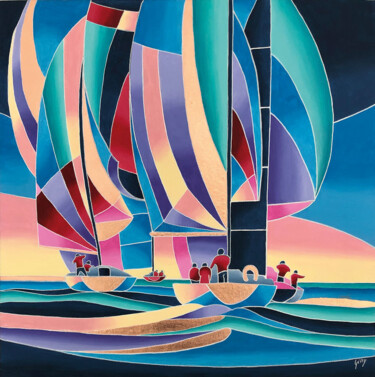 Peinture intitulée "Retour de régate" par Isabelle Gilly, Œuvre d'art originale, Acrylique Monté sur Châssis en bois