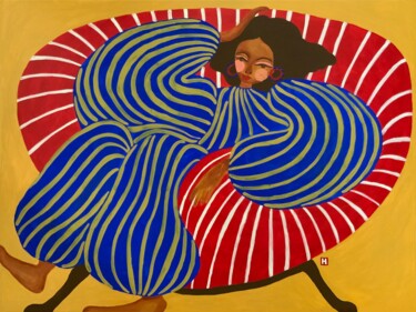 Painting titled "Resting in Red chair" by Hiranya R, Original Artwork, Acrylic Mounted on Wood Stretcher frame